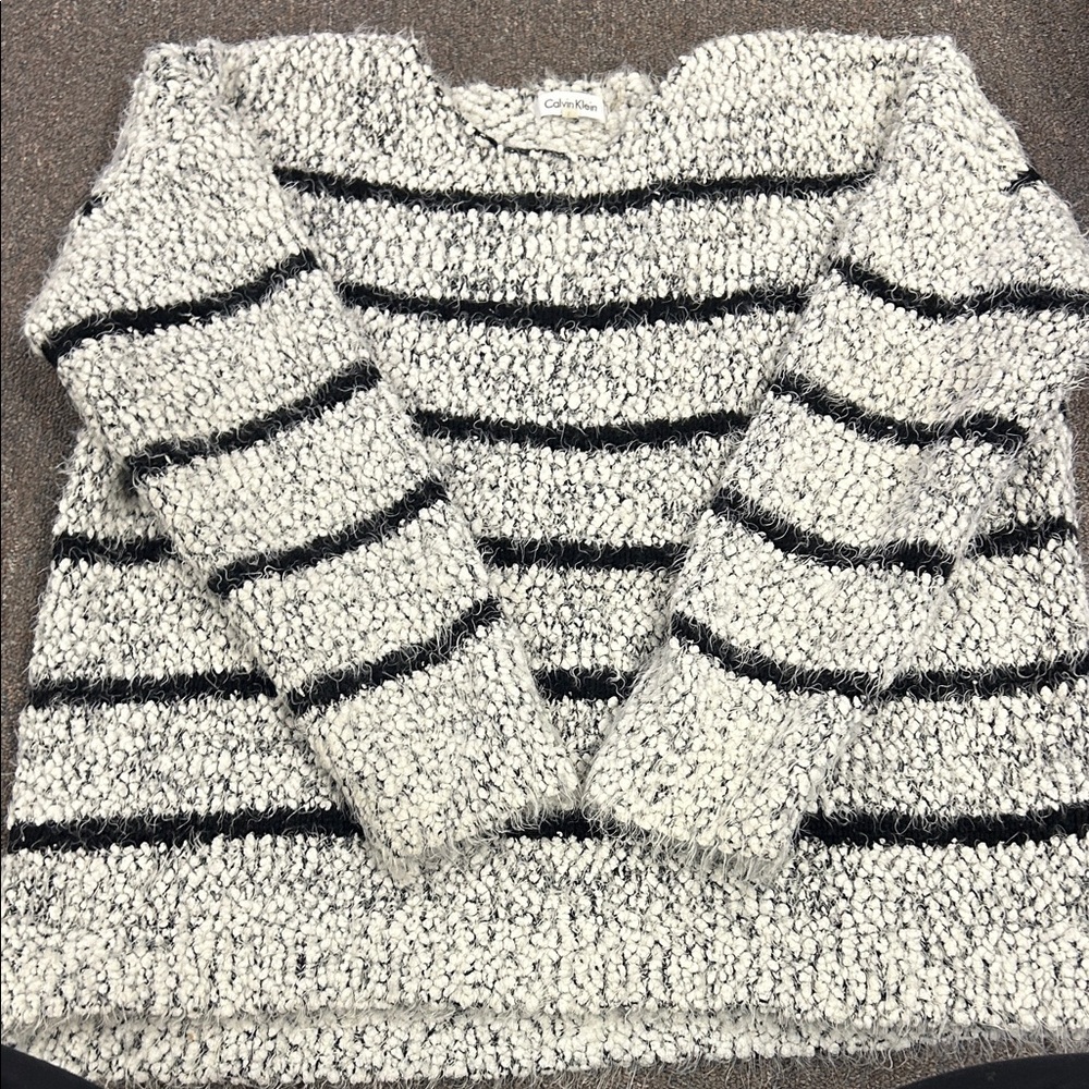 Calvin Klein Women's Textured Striped Sweater - Black and White